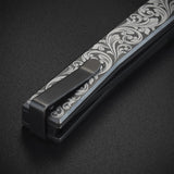 Ocaso Solstice Linerlock Black Scroll Motif Titanium Folding S35VN Pocket Knife 10ESB