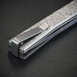 Ocaso Solstice Linerlock Gray Scroll Motif Titanium Folding S35VN Pocket Knife 10ESS