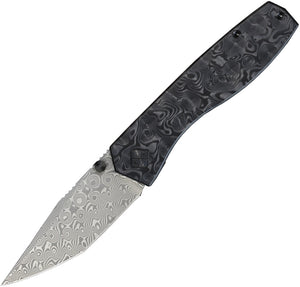 Ocaso Delos Framelock Black Carbon Fiber & Titanium Folding Damascus Knife 12IBK