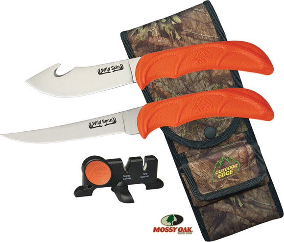 Outdoor Edge Wild Bone Combo Orange TPR Stainless Fixed Blade Knife Set WB4C