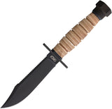 Ontario Air Force One Survival Stacked Leather Carbon Steel Fixed Blade Knife 1499