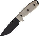 Ontario RAT-3 Fixed Black 1095 Carbon Steel Green Micarta Knife w/ Sheath 8630