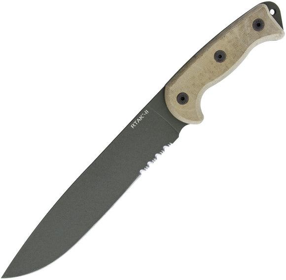 Ontario RTAK-II Fixed Serrated Carbon Steel Micarta Knife w/ Nylon Sheath 8670