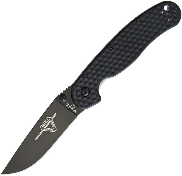 Ontario RAT II Linerlock D2 Tool Steel Drop Pt Black Handle Folding Knife 8830