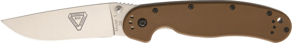 Ontario Rat Model 1 Handle Coyote Brown Plain Edge D2 Folding Knife 8867cb