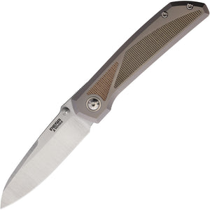 Pena Knives Mula Framelock Titanium & Brown & Green Micarta Folding M390 Sheepsfoot Knife E64