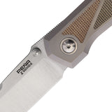 Pena Knives Mula Framelock Titanium & Brown & Green Micarta Folding M390 Sheepsfoot Knife E64