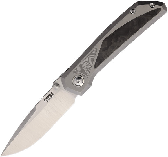 Pena Knives Mula Framelock Titanium & Carbon Fiber & Damasteel Folding M390 Drop Pt Knife E72