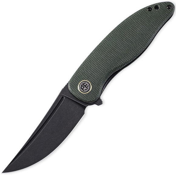 Petrified Fish Simum Linerlock Green Micarta Folding Black K110 Pocket Knife 06GRMDW