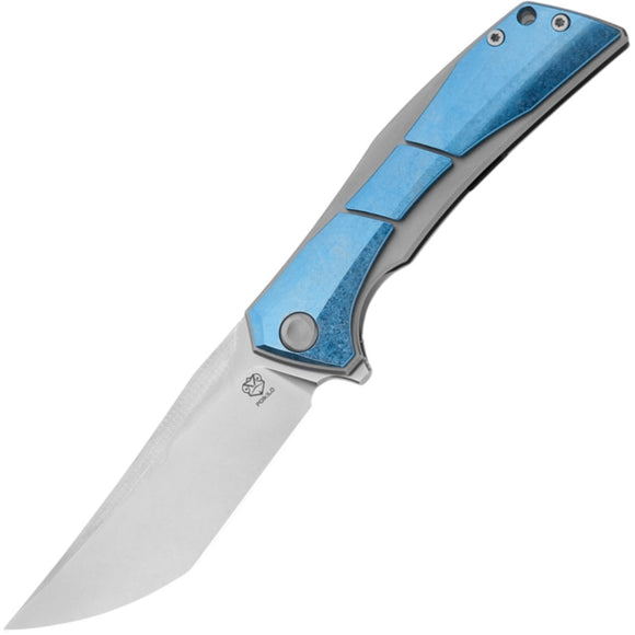 Poikilo Blade Anolis Framelock Blue & Gray Titanium Folding Bohler M398 Knife NOLIS1