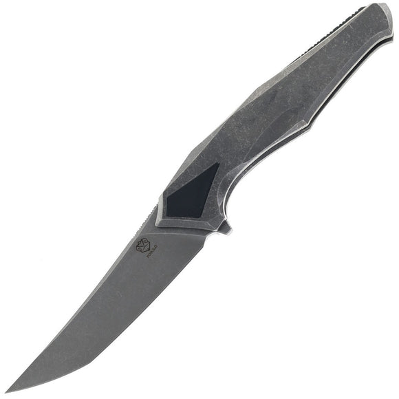 Poikilo Blade Rhino Framelock Dark Stonewash Titanium Folding Bohler M398 Knife RHINO1