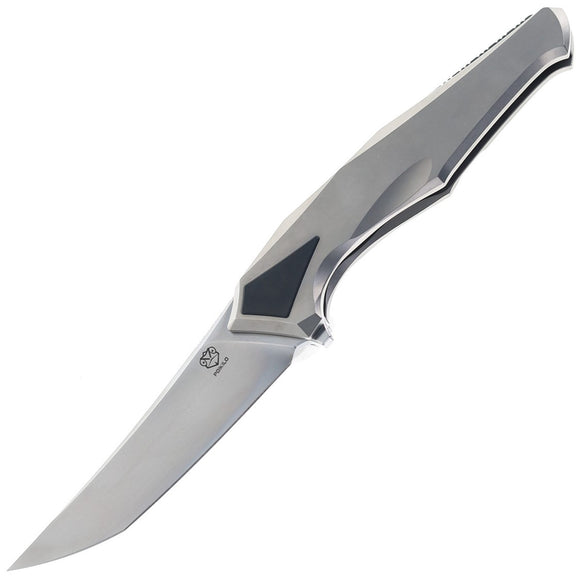 Poikilo Blade Rhino Framelock Pearlescent Stonewash Titanium Folding Bohler M398 Knife RHINO2