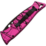 Piranha Knives Automatic Amazon Knife Button Lock Black & Pink Aluminum 154CM Blade CP3PKT