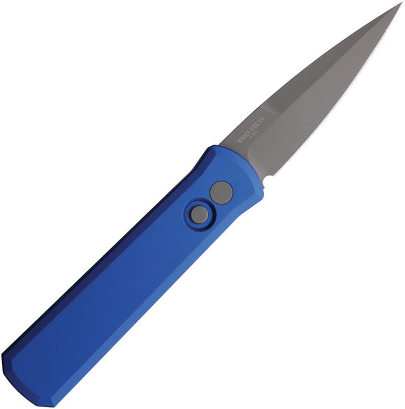Pro Tech Automatic Godson Knife Button Lock Left Hand Blue Aluminum 154CM Blade 720BLUELH