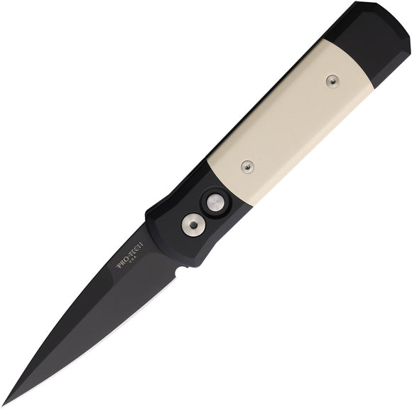 Pro Tech Automatic Godson Knife Tuxedo Black Aluminum & Ivory Micarta 154CM Blade 752