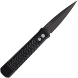 Pro Tech Automatic Godfather Knife Left Hand Button Lock Black Battleworn Aluminum 154CM Knife 926LHBWLTD