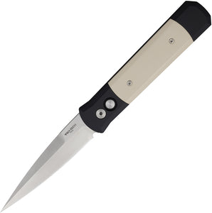 Pro Tech Automatic Godfather Knife Button Lock Tuxedo Black Aluminum & Ivory Micarta 154CM Blade K951