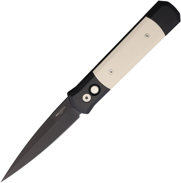 Pro Tech Automatic Godfather Knife Button Lock Tuxedo Blackout Aluminum & Ivory Micarta 154CM Blade K952