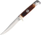 Queen Small Hunter Amber Winterbottom Bone Stainless Fixed Blade Knife w/ Sheath WB63