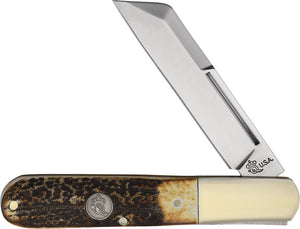 Queen Large Barlow Slip Joint Burnt Stag Folding 1095HC Wharncliffe Pocket Knife H180