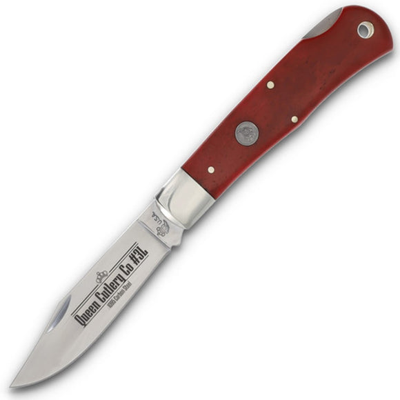 Queen Lockback Red Smooth Bone Folding 1095 Carbon Steel Pocket Knife SB106L