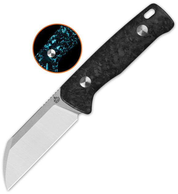 QSP Knife Baby Penguin Blue Glow In The Dark Carbon Fiber 14C28N Fixed Blade Knife w/ Sheath 130BPF1