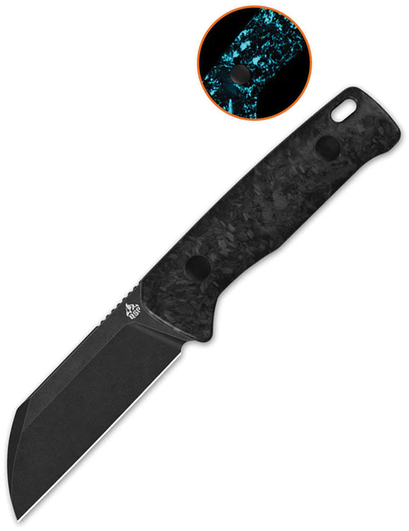 QSP Knife Baby Penguin Blue Glow In The Dark Carbon Fiber 14C28N Fixed Blade Knife w/ Sheath 130BPF2