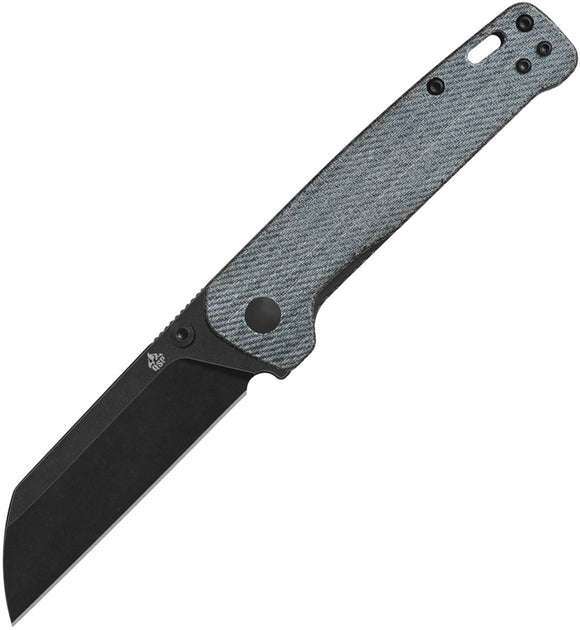 QSP Knife Penguin V2 Linerlock Denim Micarta Folding Black D2 Steel Pocket Knife 130V2B2