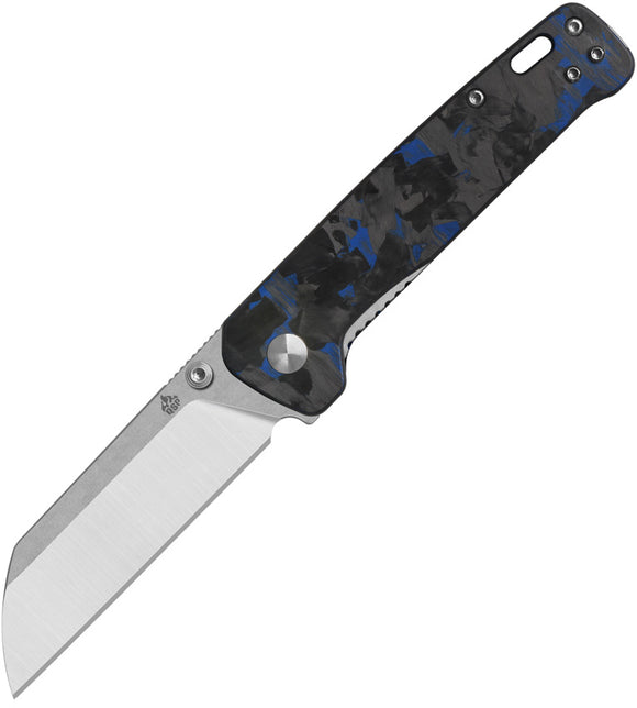 QSP Knife Penguin V2 Linerlock Blue Carbon Fiber & G10 Folding D2 Steel Pocket Knife 130V2E1
