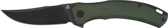 QSP Knife Walrus Linerlock Green Micarta Folding Black D2 Steel Knife 151C2