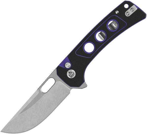 QSP Knife Unicorn Button Lock Black & Purple G10 Folding 14C28N Pocket Knife 156B1