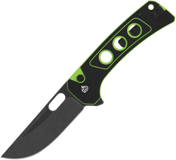 QSP Knife Unicorn Button Lock Blackout & Neon Green G10 Folding 14C28N Pocket Knife 156C2