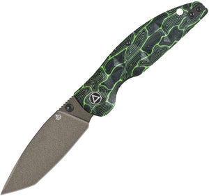 QSP Knife Turtle Punk Linerlock Black & Green G10 Folding Champagne 14C28N Pocket Knife 158C2