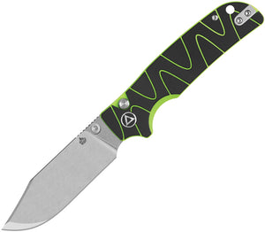 QSP Knife Kali Button Lock Black & Neon Green G10 Folding 14C28N Pocket Knife 159C1