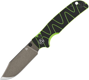 QSP Knife Kali Button Lock Black & Neon Green G10 Folding Champagne 14C28N Pocket Knife 159C2