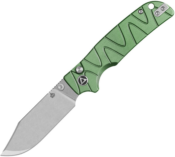 QSP Knife Kali Button Lock Green Aluminum Folding 14C28N Pocket Knife 159E1