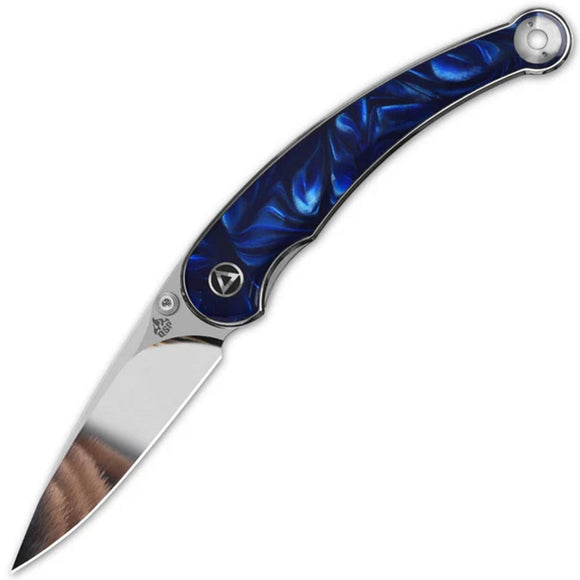 QSP Knife Dolphin Linerlock Blue Resin Folding 14C28N Pocket Knife 161E
