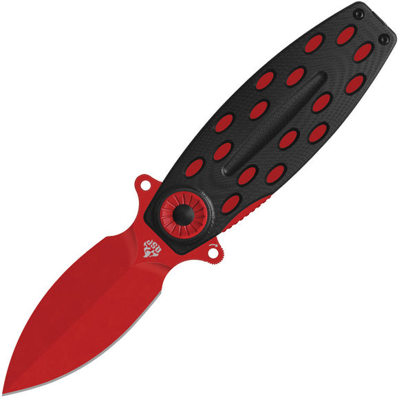 QSP Knife Beetle Linerlock Black G10 Folding Red 14C28N Spear Pt Pocket Knife 162D