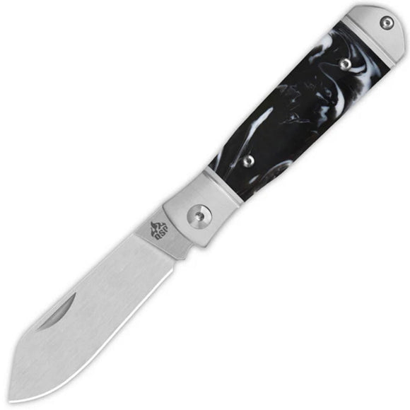 QSP Knife Jumping Jack Slip Joint Black & White Resin Folding 14C28N Pocket Knife 167C