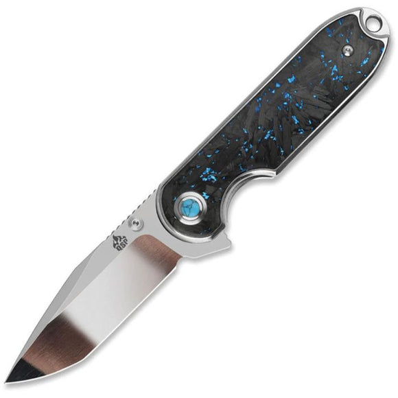 QSP Knife Nebula Linerlock Blue Shredded Carbon Fiber Folding 14C28N Pocket Knife 168C