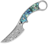 QSP Knife Baby Viper Abalone Damascus Fixed Blade Knife w/ Sheath 178D