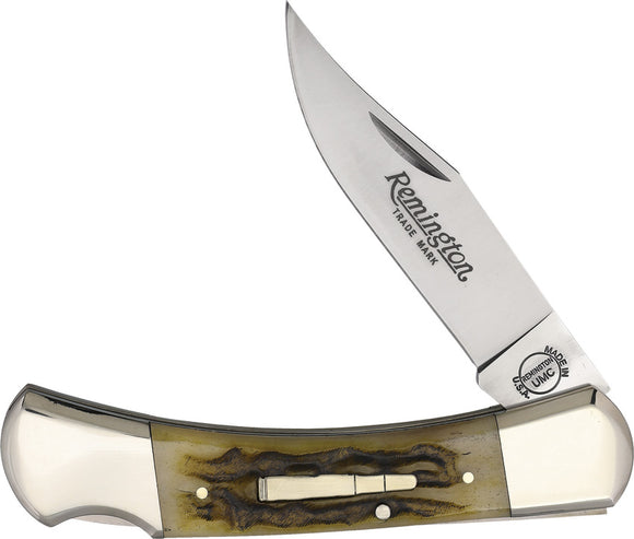Remington Bullet 2025 Lockback Stag Bone Folding 440C Stainless Pocket Knife 15697