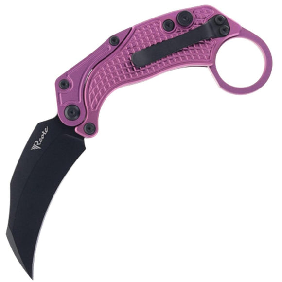 Reate Knives EXO-K Karambit Button Lock Purple Aluminum Folding Black N690 Pocket Knife 122