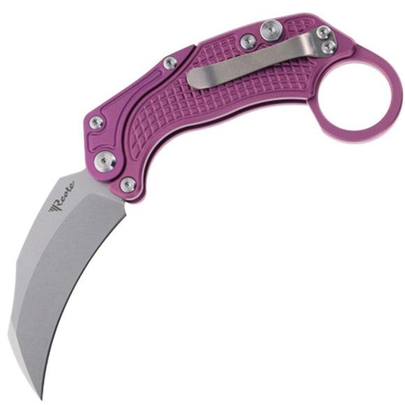 Reate Knives EXO-K Karambit Button Lock Purple Aluminum Folding N690 Pocket Knife 123