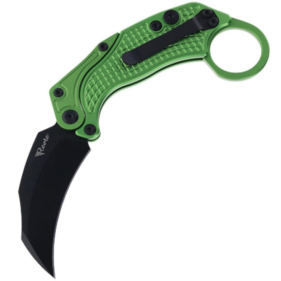 Reate Knives EXO-K Karambit Button Lock Green Aluminum Folding Black N690 Pocket Knife 126