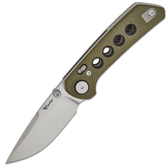 Reate Knives PL-XT Pivot Lock Green Micarta Folding Stonewash Nitro-V Pocket Knife 130