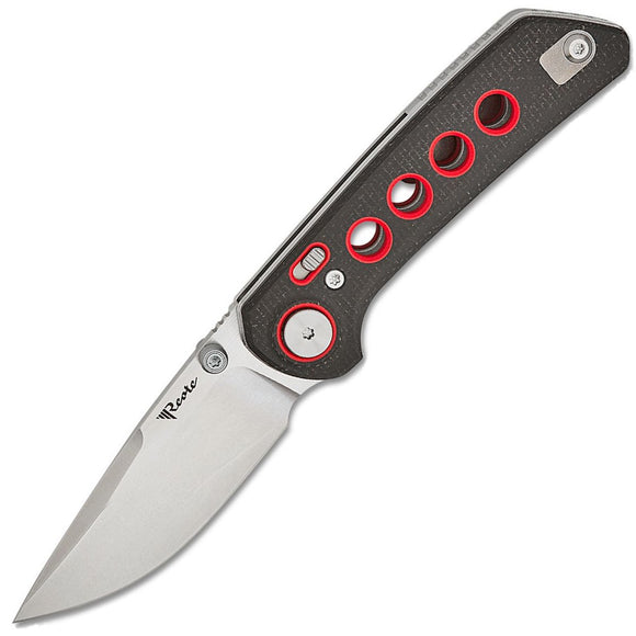 Reate Knives PL-XT Pivot Lock Black Micarta & Red G10 Folding Stonewash Nitro-V Knife 139
