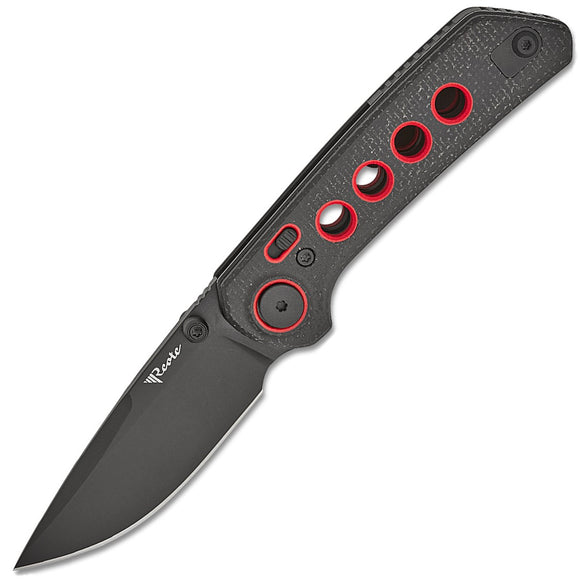 Reate Knives PL-XT Pivot Lock Black Micarta & Red G10 Folding Black PVD Nitro-V Knife 140
