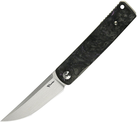 Reate Knives Bushido Linerlock Dark Matter Purple Carbon Fiber Folding Bohler M390 Knife 156