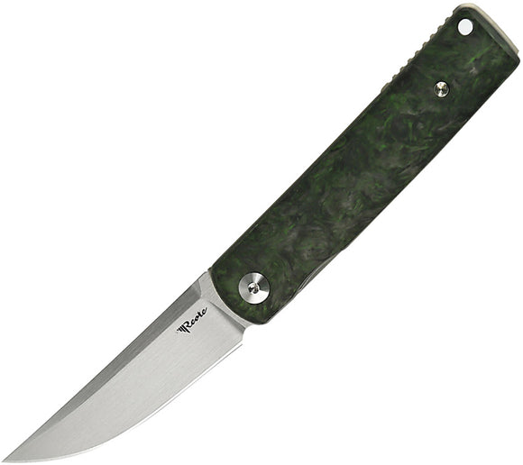 Reate Knives Bushido Linerlock Dark Matter Green Carbon Fiber Folding Bohler M390 Knife 157